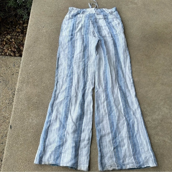 Anthropologie Tiny Striped Linen Flare Pants - Picture 3 of 8